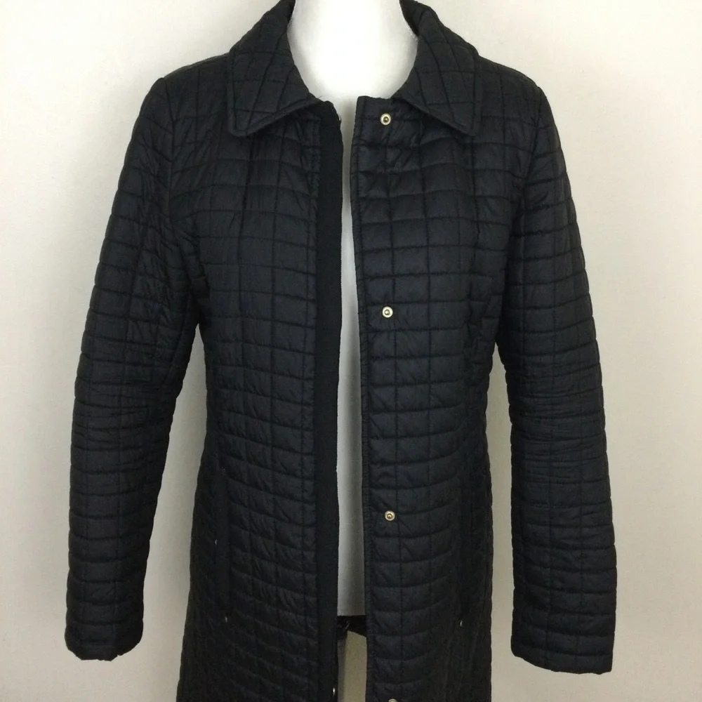 Waterproof Quilted Black Jacket Snap Button Down Size M - Picture 8 of 9